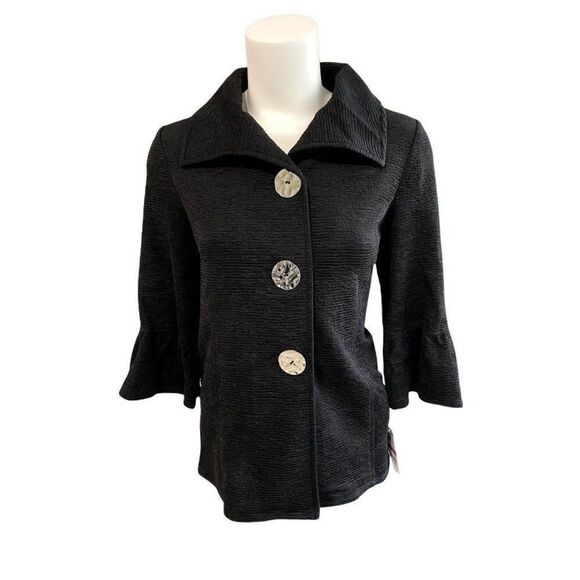 JM Collection Blazer Jacket XS Black Women's Bell-Sleeve Oversized-Button NEW‎ - Picture 1 of 8